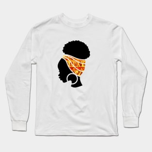 Afro Hair Woman with African Pattern Headwrap Long Sleeve T-Shirt